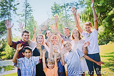 Portrait of excited mature parents with children Stock Photo