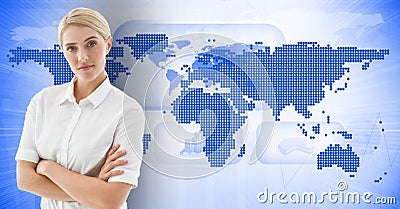 Portrait of executive standing with arms crossed against map background Stock Photo