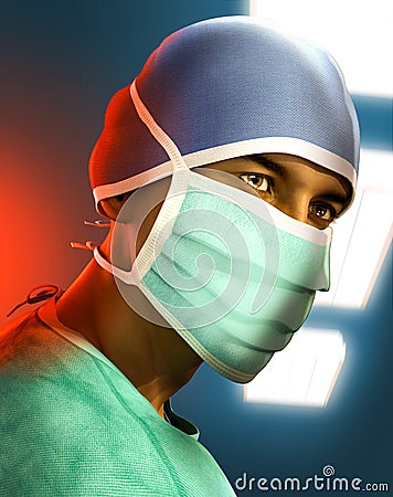 Exhausted tired hero doctor with face mask in hospital Cartoon Illustration