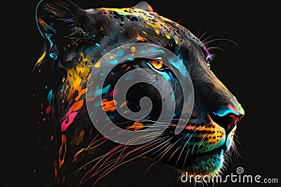 Portrait face of panthera with colorful paint. Generative AI Cartoon Illustration