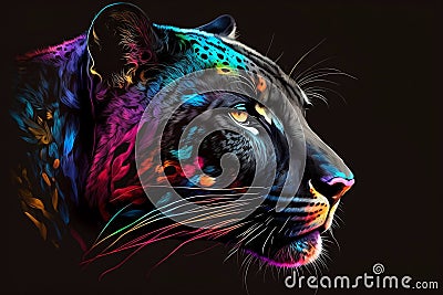 Portrait face of panthera with colorful paint. Generative AI Cartoon Illustration