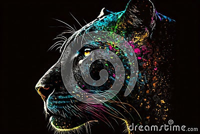 Portrait face of panthera with colorful paint. Generative AI Cartoon Illustration