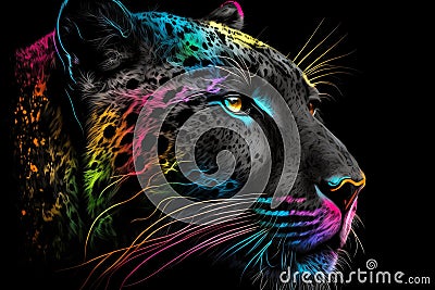 Portrait face of panthera with colorful paint. Generative AI Cartoon Illustration