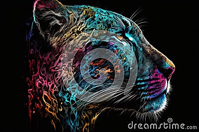 Portrait face of panthera with colorful paint. Generative AI Cartoon Illustration