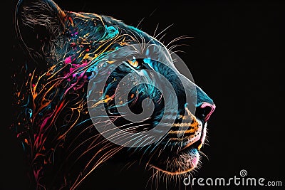 Portrait face of panthera with colorful paint. Generative AI Cartoon Illustration