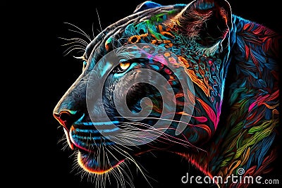 Portrait face of panthera with colorful paint. Generative AI Cartoon Illustration