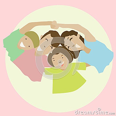 Portrait family, father, daughter, daughter, son in white circle Vector Illustration