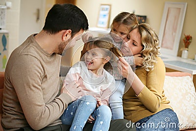 Portrait of family having fun in the living room. Happy family s Stock Photo