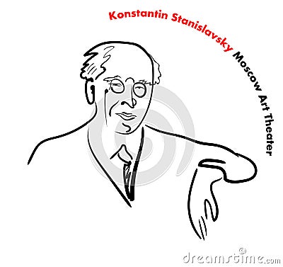 Portrait of a famous Russian teacher, director, actor, writer, founder of the Moscow Art Theater Stanislavsky Vector Illustration