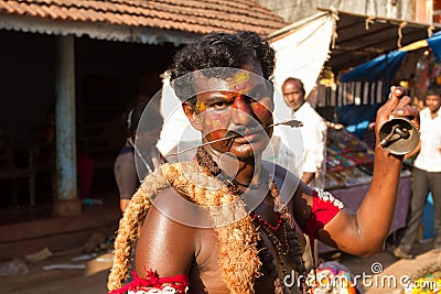 Portrait of a fan of Kali. Celebration of Shivarathri in India. Karnataka, Gokarna, February 2017 Editorial Stock Photo