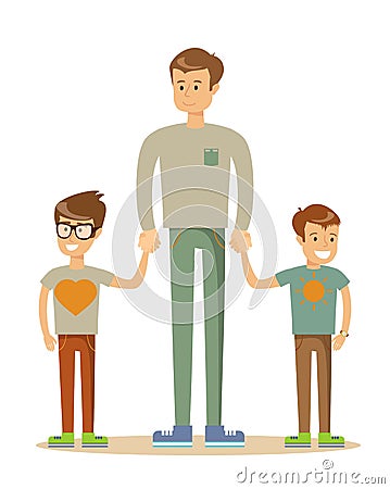 Portrait of a father with his two children having a nice time. family. Vector Illustration