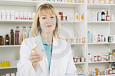 Portrait Of Female Pharmacist Stock Photo