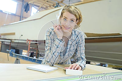 Portrait female shipwright builder Stock Photo