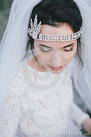 Portrait of fiancee with the closed eyes Stock Photo