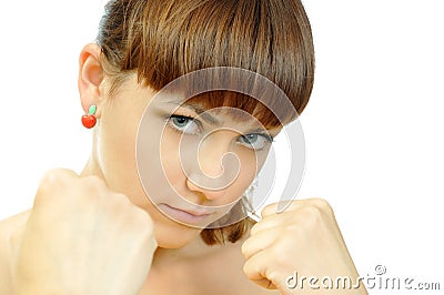 Portrait of fighting attractive girl Stock Photo