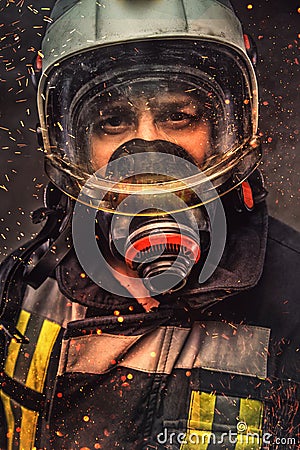 Portrait of firefighter . Concept art Stock Photo