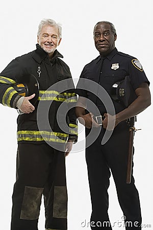 Portrait of a firefighter and a police officer Stock Photo