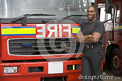 Portrait of a firefighter standing Stock Photo
