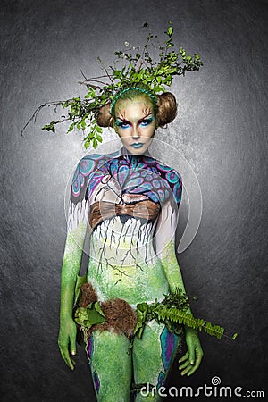 Portrait of a forest elf. Body art. Stock Photo