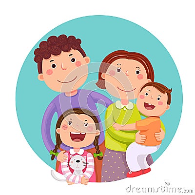 Portrait of four member happy family posing together. Parents wi Vector Illustration