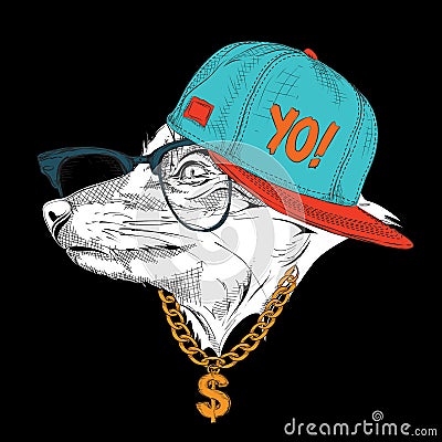 Portrait of fox in hip-hop hat. Vector illustration. Vector Illustration