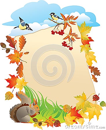 Portrait frame with Autumn Leafs Vector Illustration