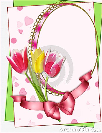 Portrait frame with tulips collage Stock Photo