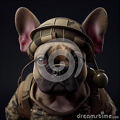 the french bulldog in army uniform made with Generative AI Stock Photo