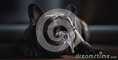 Portrait of a French bulldog lying on the floor at home Stock Photo