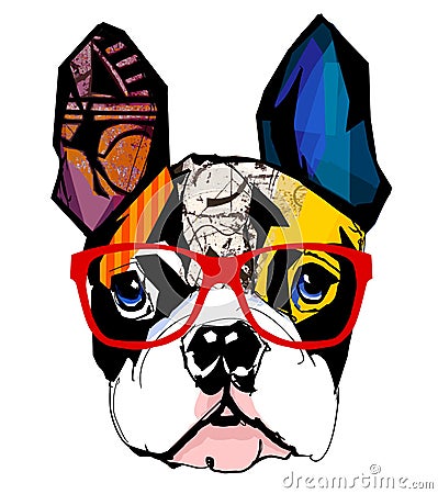 Portrait of french bulldog wearing sunglasses Vector Illustration