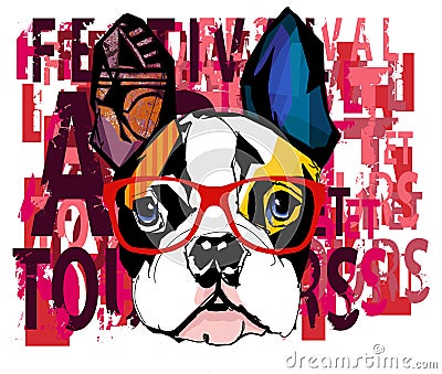 Portrait of french bulldog wearing sunglasses Vector Illustration