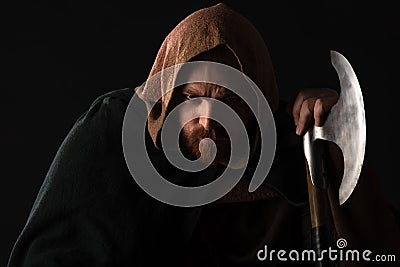 Portrait of frowning medieval Scottish warrior Stock Photo