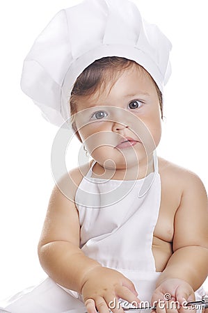 Portrait of funny adorable baby boy chef Stock Photo