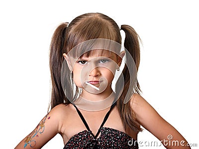 Portrait of funny angry child girl Stock Photo