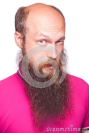 Portrait of a funny bald bearded man. Stock Photo