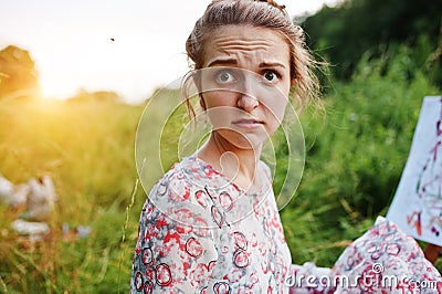 Portrait of an attractive young woman painter Stock Photo