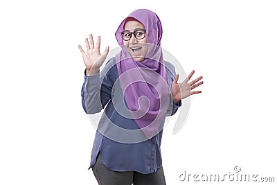 Happy Funny Asian Muslim Woman Dancing Full of Joy Stock Photo