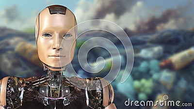 Portrait of a futuristic humanoid robot, 3D illustration Cartoon Illustration