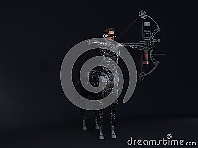 3D render : portrait of futuristic male centaur armed with bow and arrow, cyberpunk concept Stock Photo