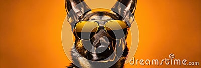 Portrait German Shepherd Dog With Sunglasses Orange Background German Shepherd Dogs, Creative Portra Stock Photo