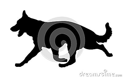 Portrait of German Shepherd running dog silhouette. Cartoon Illustration