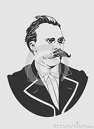 Portrait of German thinker Friedrich Nietzsche Vector Illustration