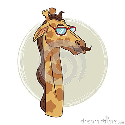 Portrait giraffe glasses mustache hipster style Vector Illustration