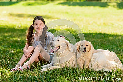 Portrait of girl with dogs Stock Photo