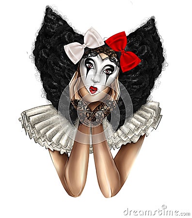 Portrait of girl dressed as a jester clown Cartoon Illustration