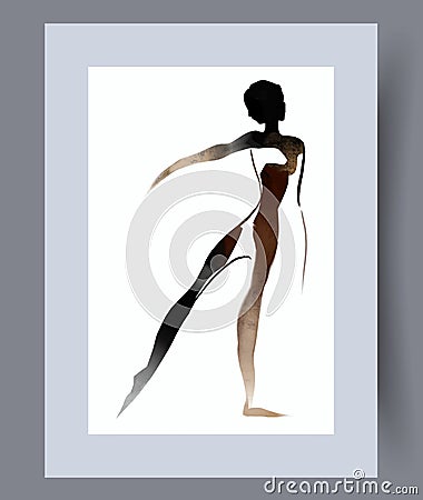 Portrait girl feminine model wall art print Vector Illustration