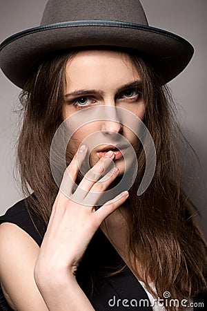 Portrait of a girl in a hat Stock Photo