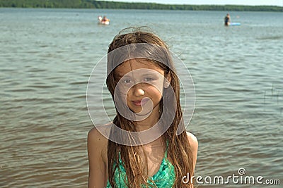 Portrait of a girl on the lake Stock Photo