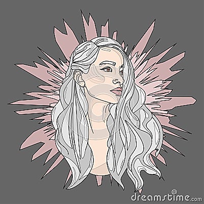 Portrait of a girl with long grey hair vector Vector Illustration