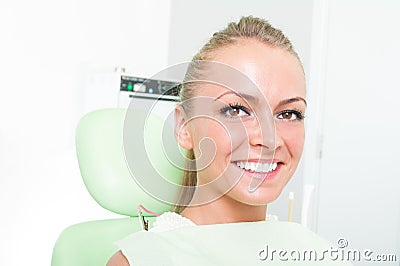 Portrait of girl with perfect smile at dentist Stock Photo